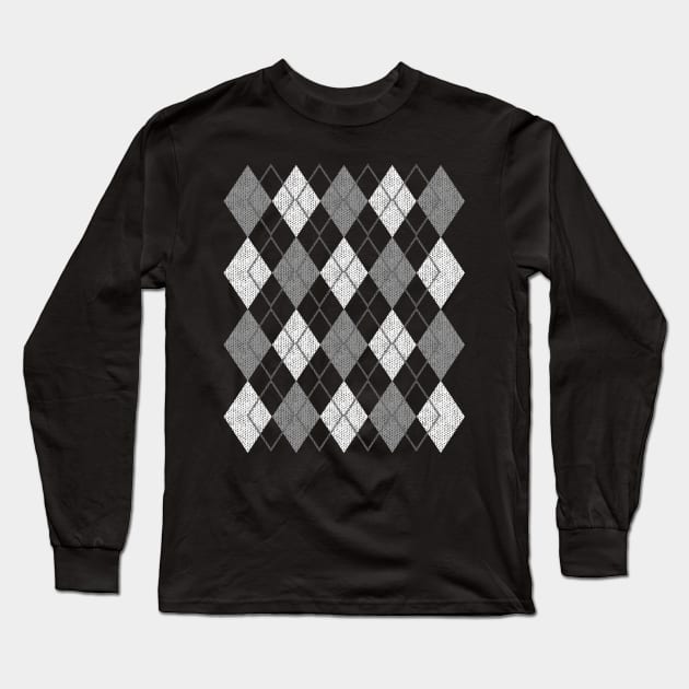 Grey Argyle Sweater Pattern Long Sleeve T-Shirt by Muzehack